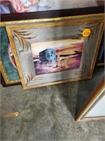 WOODEN FRAMED STAGE COACH PICTURE