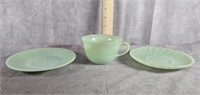 FIRE KING JADEITE CUP AND 2 SAUCERS