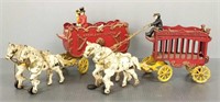 2 antique cast iron Overland circus wagon with