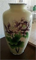 Pale Yellow Japanese Cloisonne Vase, Purple Flower