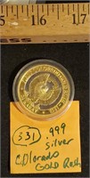 1st Colorado Gold Rush 24k/ .999 silver coin 1858