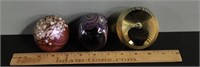 3 Signed Art Glass Paperweights