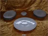 Set of matching porcelain plates, tray & sugar pot