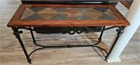 Wrought Iron, Wood + Slate Sofa Table 51×32×18"