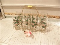CHRISTMAS GLASS SET IN WIRE RACK HOLDER