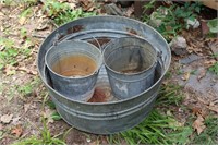 Two Galvanized Buckets & Galvanized Tub
