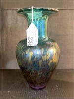 VINTAGE ROBERT HELD COLORFUL ART GLASS VASE 10 in