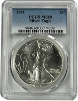 1991 1oz American Silver Eagle PCGS MS69