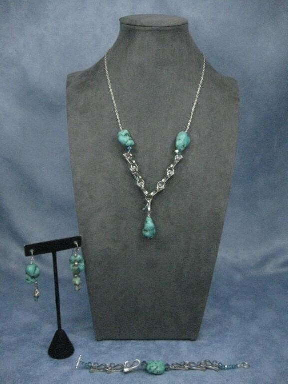 Faux Turquoise Necklace Bracelet & Earrings