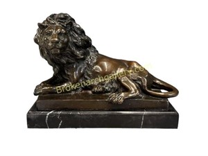 Cast Bronze Sculpture of Reclining Lion