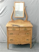 Vintage Solid Wood 4 Drawer Dresser W Mirror