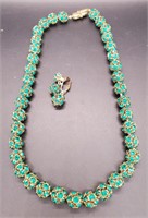 (AB) Green Rhinestone Ball Goldtone Necklace and