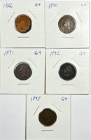 (5) Indian Head Cent Lot 1866,1890,1891,1892,1893