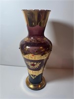 ORNATE GLASS VASE - GOLD TONE ETCHINGS