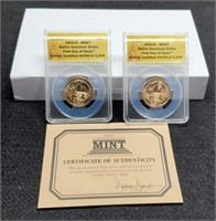 (2) 2015 Slab Native American Dollar Set In P&D