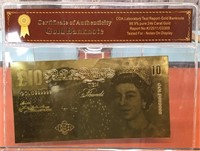 British 10 pound gold banknote