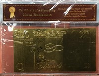 British 20 pound gold banknote