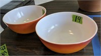 2 Orange Pyrex Mixing Bowls 10.5" Wide