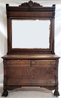 Original finish carved oak dresser w/ mirror