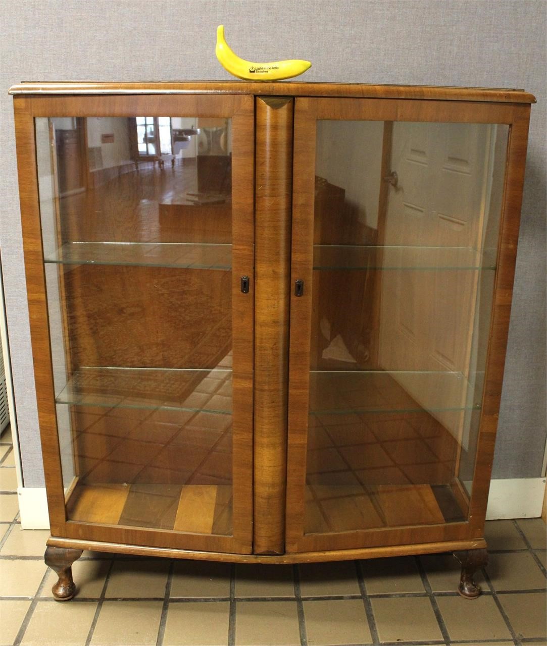 Vintage Veneer Glass Front Curio Cabinet