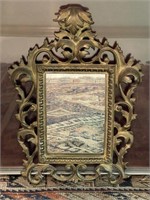 Ornate 1900 Brass Hanging Mirror Frame.