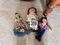 2 vintage Raggedy Ann & Andy dolls & cloth doll