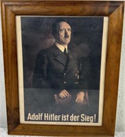 Framed Old Coloured Print Of Adolf Hitler