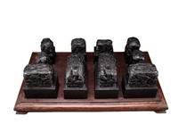 Box of rosewood seals in Qing Dynasty (10 pieces)