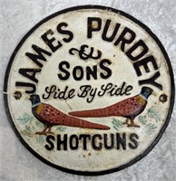 Round Enamel "PURDEY & SONS SHOTGUNS" Plaque