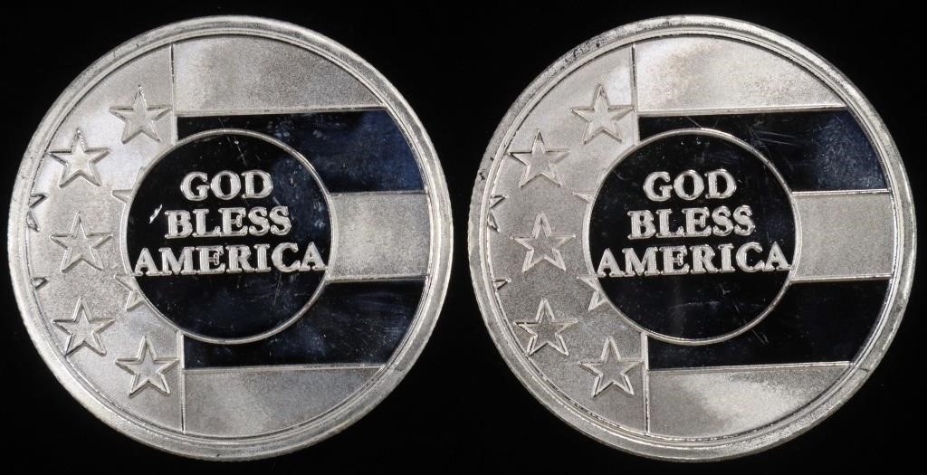 (2) 1 OZ .999 SILVER GOD BLESS AMERICA ROUNDS