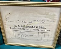 LEEDS, S.C. 1894 GENERAL STORE INVOICE FRAMED