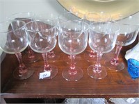 9 Pink Stemmed Wine Glasses