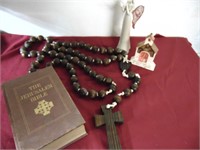 Large Wood Rosary, Bible and Figurines