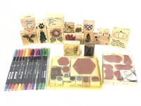 30+ Wood Rubber Stamps & Marvy Marker Set