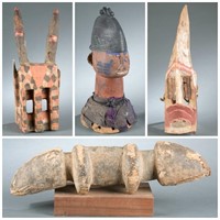 3 Dogon sculptures & 1 headdress, 20th century.