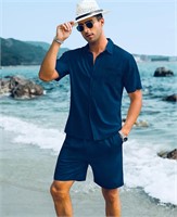 ($59) EISHOPEER Men Linen Outfits Sets Casual,S