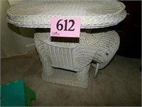 WHITE WICKER ELEPHANT TABLE WITH REMOVEABLE TRAY