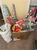 Large lot of wrapping paper, ribbon, bags, etc.