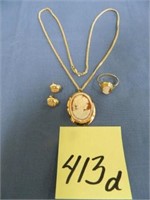 Signed FIN 18kt, Yellow Gold Cameo Set, 17.3gr,