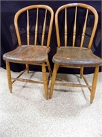 2 Antique Primitive Wood Chairs 15" Seats