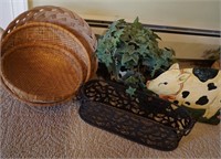 Baskets, Metal Pig & Artificial Plants Decor