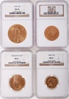 SET OF 4 INDIAN HEAD, EAGLE & LIBERTY GOLD COINS