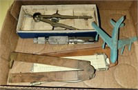 Vintage drafting tools and Midgetoy airplane