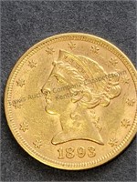 1893 5 dollar gold coin