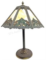 Antique Rainaud Slag Glass Candlestick Table Lamp