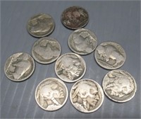 (10) Buffalo nickels.