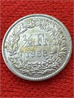 1963-B Switzerland 1/2FR. Silver Coin