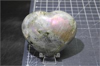 Labradoite Heart With Purple And Pink Flash, 7oz