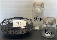 Farm House Jars With Metal Wicker Basket