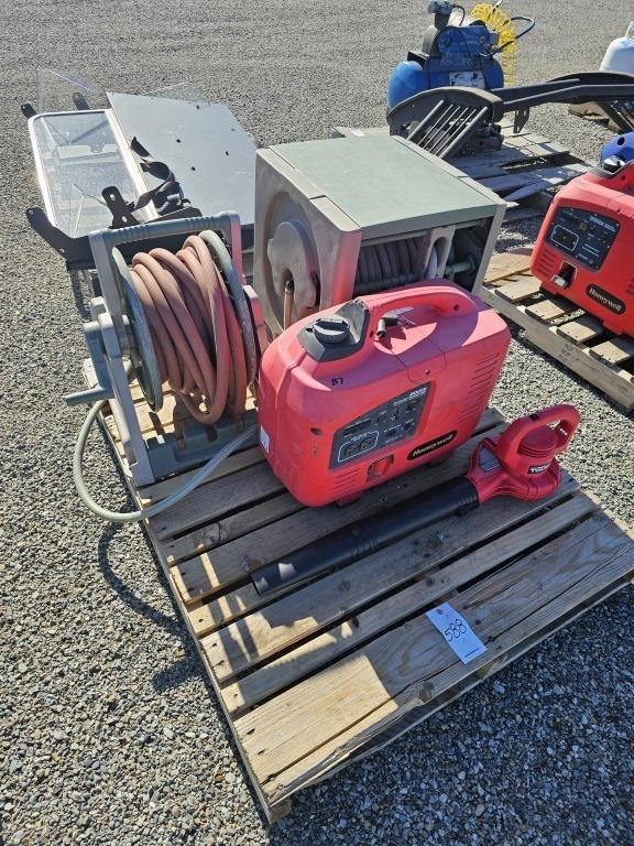 Generator; garden hose; reels; blower